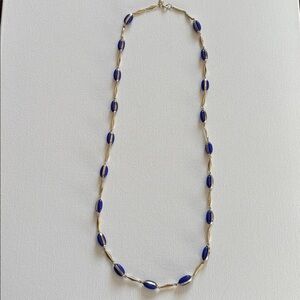 J Crew Long Oval Beaded Necklace Blue Gold
